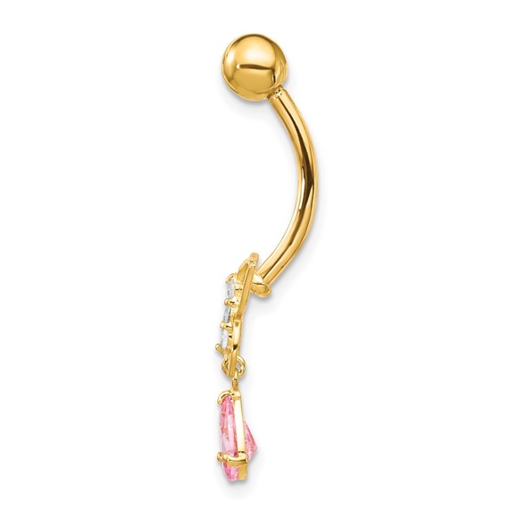 10k Yellow Genuine Gold with Dangle Drop Butterfly Pink Cz Belly Dangle Drop - Picture 2 of 4